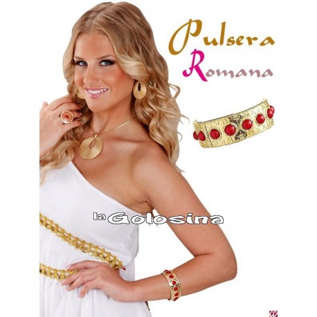 Pulsera Romana dorada con piedras rojas