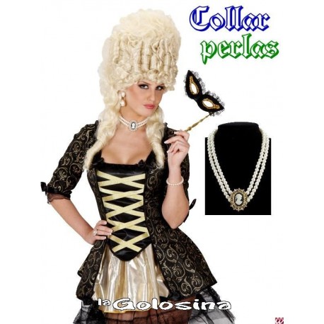Collar 2 vueltas perlas con camafeo central