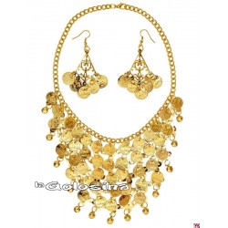Collar y pendientes con monedas doradas