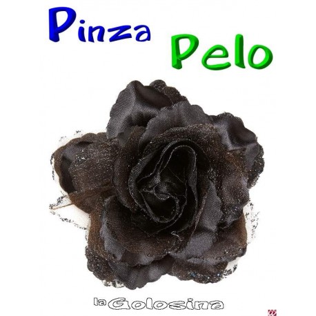 Pinza de pelo forma de rosa con purpurina