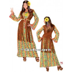 Disfraz Ad. Hippie falda multicolor