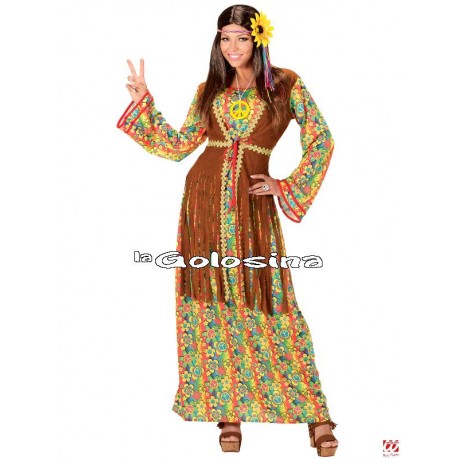 Disfraz Ad. Hippie falda multicolor