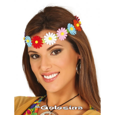 Diadema de flores multicolor con cinta