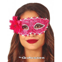 Antifaz / Máscara Jaspeado fucsia con flor