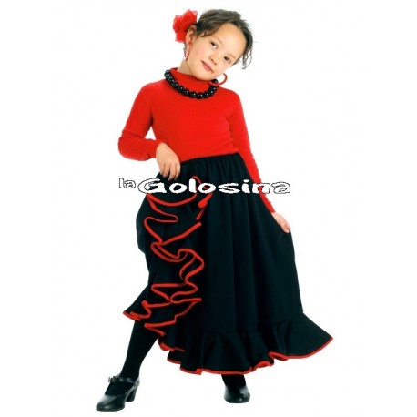 Falda Inf. Nina Negro borde rojo