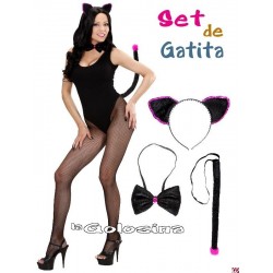 Set de Gatita diadema, pajarita, rabo